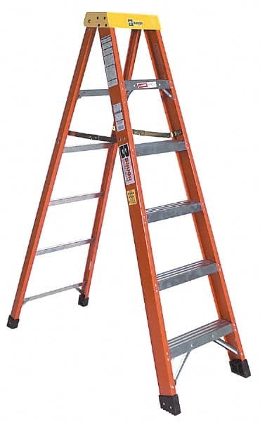 Made in USA - 5 Steps, 10 Ft. High, Type IA Rating, Fiberglass Step Ladder - Exact Tool & Supply