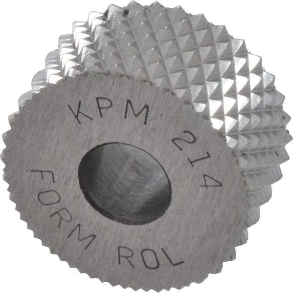 Value Collection - 3/4" Diam, 90° Tooth Angle, 14 TPI, Standard (Shape), Form Type High Speed Steel Male Diamond Knurl Wheel - 3/8" Face Width, 1/4" Hole, Circular Pitch, 30° Helix, Bright Finish, Series KP - Exact Tool & Supply