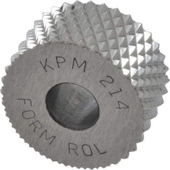 Value Collection - 3/4" Diam, 90° Tooth Angle, 14 TPI, Standard (Shape), Form Type High Speed Steel Male Diamond Knurl Wheel - 3/8" Face Width, 1/4" Hole, Circular Pitch, 30° Helix, Bright Finish, Series KP - Exact Tool & Supply