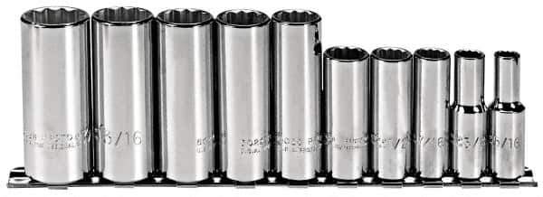 Proto - 10 Piece 3/8" Drive Deep Well Socket Set - 12 Points, 5/16" to 7/8" Range, Inch Measurement Standard - Exact Tool & Supply