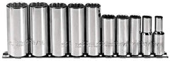 Proto - 10 Piece 3/8" Drive Deep Well Socket Set - 12 Points, 5/16" to 7/8" Range, Inch Measurement Standard - Exact Tool & Supply