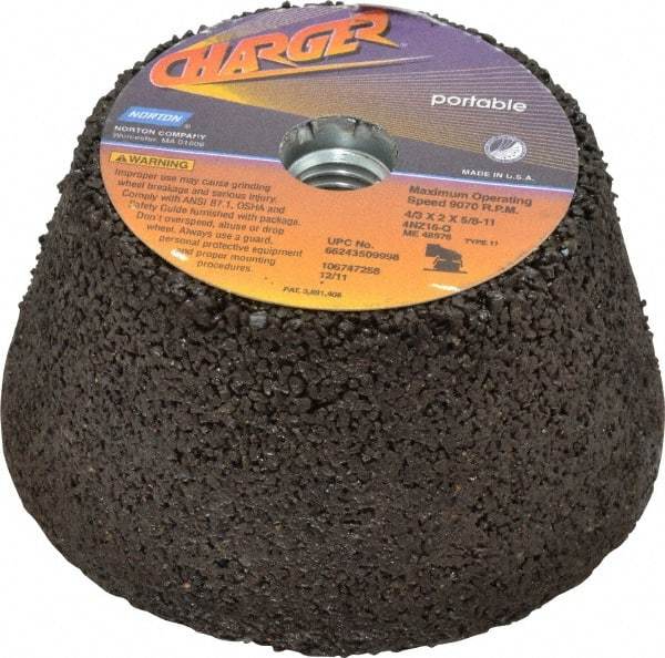 Norton - 4" Diam, 2" Overall Thickness, 16 Grit, Type 11 Tool & Cutter Grinding Wheel - Very Coarse Grade, Zirconia Alumina, Q Hardness, 9,070 RPM - Exact Tool & Supply