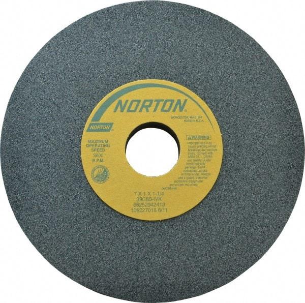 Norton - 7" Diam x 1-1/4" Hole x 1" Thick, I Hardness, 80 Grit Surface Grinding Wheel - Silicon Carbide, Type 1, Medium Grade, 3,600 Max RPM, Vitrified Bond, No Recess - Exact Tool & Supply