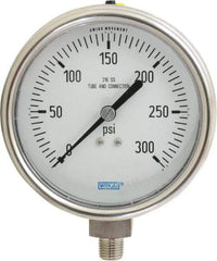 Wika - 4" Dial, 1/4 Thread, 0-300 Scale Range, Pressure Gauge - Lower Connection Mount, Accurate to 1% of Scale - Exact Tool & Supply