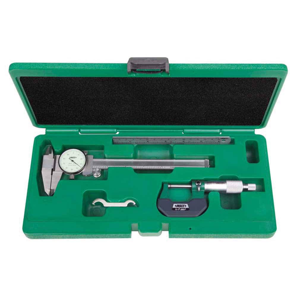 Insize USA LLC - Machinist Caliper & Micrometer Tool Kits; Tool Type Included: Caliper, Micrometer & Ruler ; Minimum Caliper Measurement (Inch): 0 ; Maximum Caliper Measurement (Inch): 6 ; Minimum Micrometer Measurement (Inch): 0 ; Maximum Micrometer Mea - Exact Tool & Supply