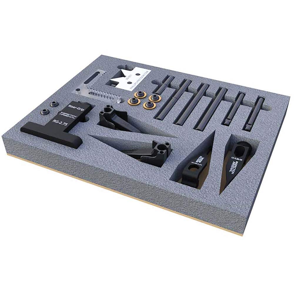 Phillips Precision - CMM Clamps; Stud Thread Size: 1/4-20 ; Material: Alluminum; Plastic ; Number of Pieces: 34 ; Includes: Trigger-Fingers?; Trigger-Points?; Steel Shafts; Stand-Offs; V-Blocks; Riser-Grip?; Clear Corner Stop; Misc. Screws - Exact Tool & Supply