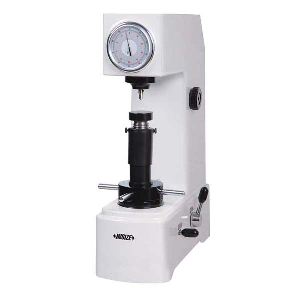 Insize USA LLC - Bench Top Hardness Testers; Scale Type: Rockwell ; Display Type: Analog ; Overall Height (Decimal Inch): 24.8000 ; Overall Height (Inch): 24.8000 ; Overall Width (Decimal Inch): 9.3700 ; Includes: Main Unit, 2.28" DIA Flat Anvil, 5.91" D - Exact Tool & Supply