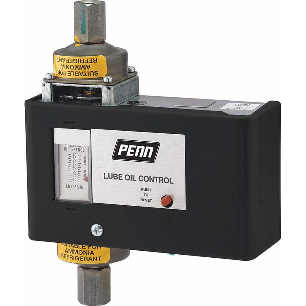 Johnson Controls - Pressure, Vacuum & Compound Switches; Maximum Adjustable Range: 70 psi ; Minimum Adjustable Range: 8 psi ; Type: Electromechanical Lube Oil Pressure Cutout Control ; Maximum Pressure Setting: 70 psi ; Thread Size: 1/4 ; Thread Type: Fe - Exact Tool & Supply