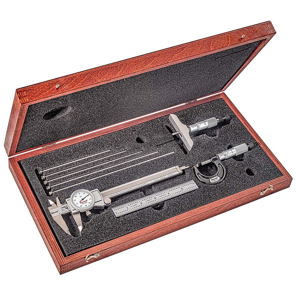Starrett - Machinist Caliper & Micrometer Tool Kits; Tool Type Included: Caliper, Micrometer & Ruler; Depth Micrometer ; Minimum Caliper Measurement (Inch): 0 ; Maximum Caliper Measurement (Inch): 6 ; Minimum Micrometer Measurement (Inch): 0 ; Maximum Mi - Exact Tool & Supply