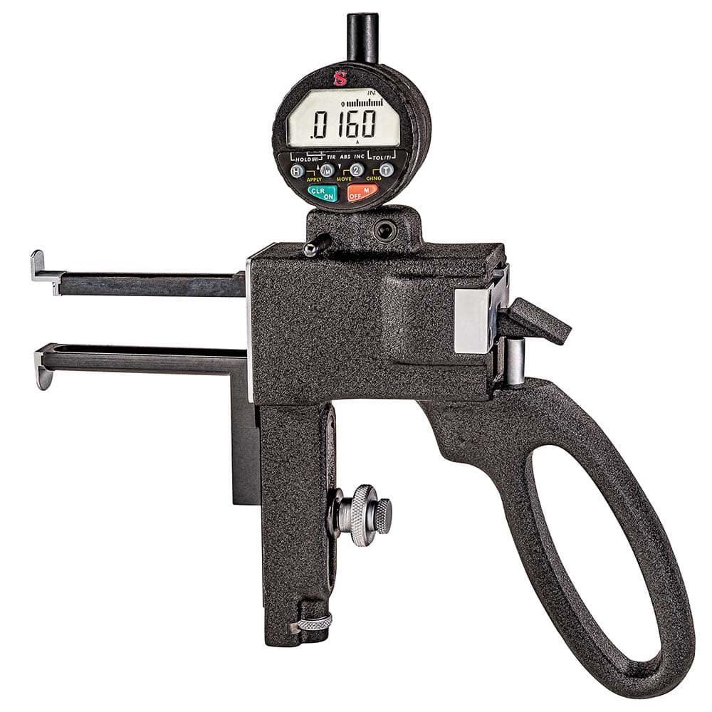 Starrett - Groove-Checking Comparator Gages; Type: Digital ; Minimum Measurement (mm): 9.00 ; Minimum Measurement (Decimal Inch): 0.3750 ; Maximum Measurement (Inch): 6.00 ; Maximum Measurement (Decimal Inch): 6.00 ; Maximum Measurement (mm): 150 - Exact Tool & Supply
