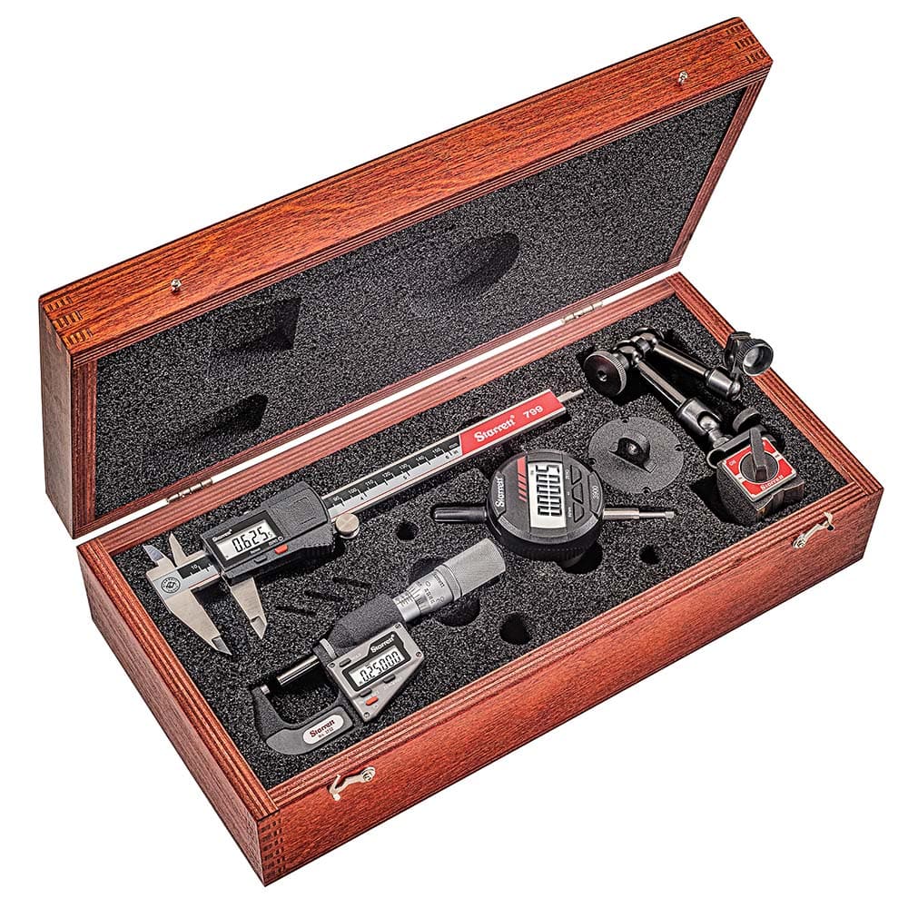 Starrett - Machinist Caliper & Micrometer Tool Kits; Tool Type Included: Caliper & Micrometer; Magnetic Base; Indicator ; Minimum Caliper Measurement (mm): 0.00 ; Minimum Caliper Measurement (Inch): 0 ; Maximum Caliper Measurement (mm): 150.00 ; Maximum - Exact Tool & Supply