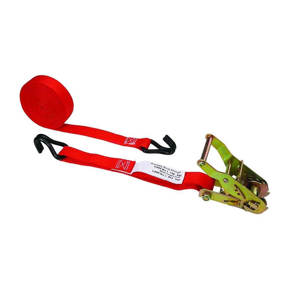 US Cargo Control - Slings & Tiedowns (Load-Rated); Type: Ratchet Tie Down ; Length (Feet): 20 ; Basket Capacity (Lb.): 1100 ; Material: Polyester ; Color: Red - Exact Tool & Supply