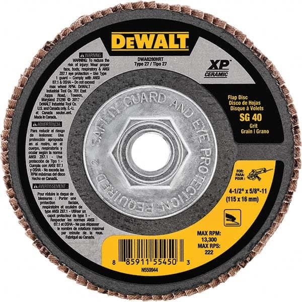 DeWALT - 4-1/2" 40 Grit 5/8-11 Center Hole Type 27 Ceramic Flap Disc - Exact Tool & Supply