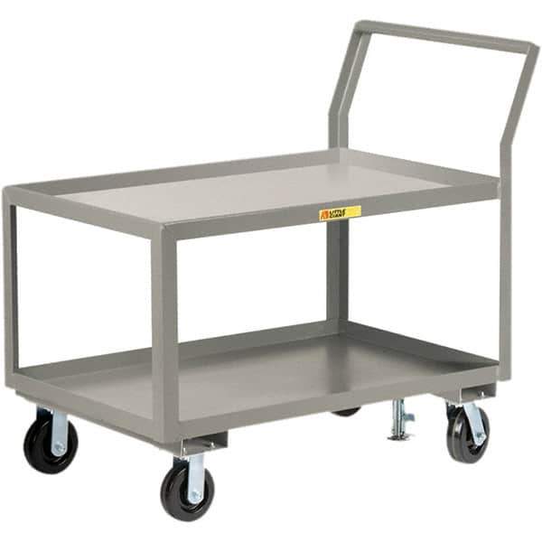 Little Giant - 3,600 Lb Capacity, 24" Wide x 48" Long x 42" High Utility Cart - 2 Shelf, Steel, 2 Rigid/2 Swivel Casters - Exact Tool & Supply