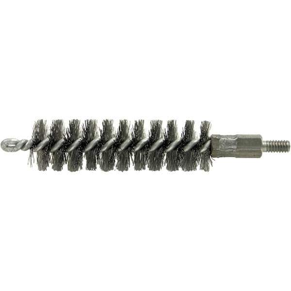 Brush Research Mfg. - 11/32" Diam Helical Stainless Steel Tube Brush - Single Spiral, 0.004" Filament Diam, 2" Brush Length, 2-9/16" OAL, 0.14" Diam Galvanized Steel Shank - Exact Tool & Supply