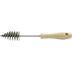 Brush Research Mfg. - 1.4" Diam Helical Stainless Steel Tube Brush - Single Spiral, 0.006" Filament Diam, 2-3/4" Brush Length, 10-1/2" OAL, 0.245" Diam Galvanized Steel Shank - Exact Tool & Supply