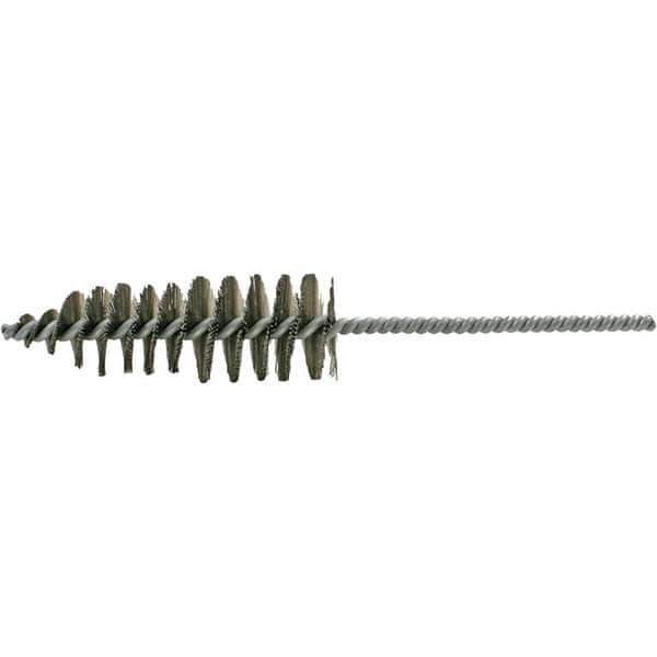 Brush Research Mfg. - 1-11/16" Diam Helical Steel Tube Brush - Single Spiral, 0.012" Filament Diam, 5" Brush Length, 10-1/2" OAL, 0.292" Diam Galvanized Steel Shank - Exact Tool & Supply