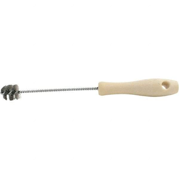 Brush Research Mfg. - 7/8" Diam Helical Stainless Steel Tube Brush - Single Spiral, 0.005" Filament Diam, 7/8" Brush Length, 10-1/2" OAL, 0.19" Diam Plastic Handle Shank - Exact Tool & Supply