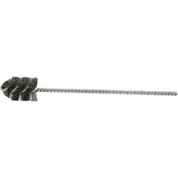 Brush Research Mfg. - 1-3/4" Diam Helical Steel Tube Brush - Single Spiral, 0.005" Filament Diam, 3" Brush Length, 8-1/2" OAL, 0.245" Diam Galvanized Steel Shank - Exact Tool & Supply