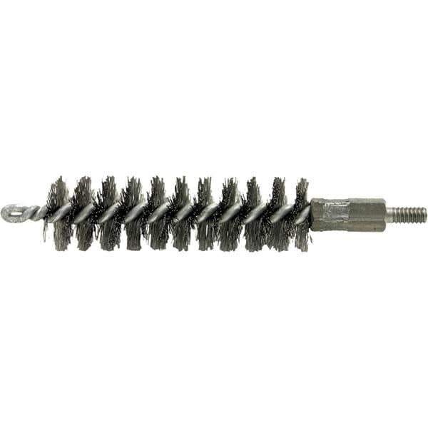 Brush Research Mfg. - 5/16" Diam Helical Stainless Steel Tube Brush - Single Spiral, 0.004" Filament Diam, 2" Brush Length, 2-9/16" OAL, 0.14" Diam Galvanized Steel Shank - Exact Tool & Supply
