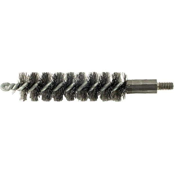 Brush Research Mfg. - 19/32" Diam Helical Steel Tube Brush - Single Spiral, 0.006" Filament Diam, 2" Brush Length, 2-9/16" OAL, 0.14" Diam Galvanized Steel Shank - Exact Tool & Supply