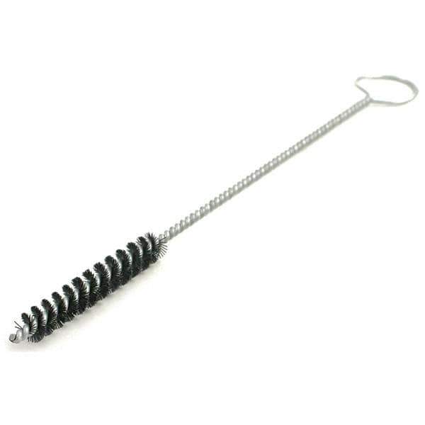 Brush Research Mfg. - 1-1/8" Diam Helical Nylon Tube Brush - Single Spiral, 0.028" Filament Diam, 3" Brush Length, 14" OAL, 0.245" Diam Galvanized Steel Shank - Exact Tool & Supply
