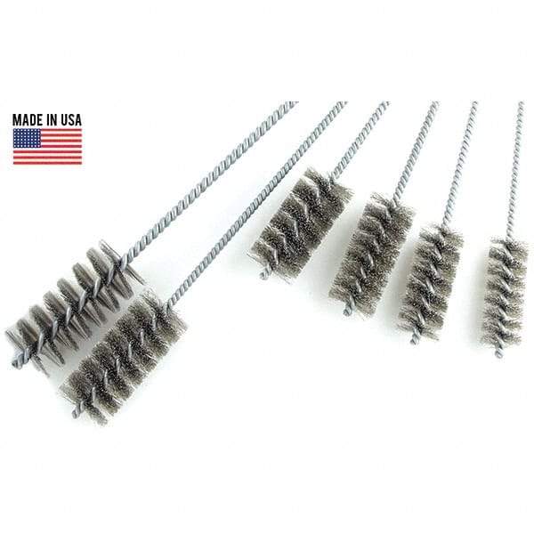 Brush Research Mfg. - 3" Diam Helical Stainless Steel Tube Brush - Single Spiral, 0.012" Filament Diam, 0.012" Brush Length, 18" OAL, 0.292" Diam Galvanized Steel Shank - Exact Tool & Supply