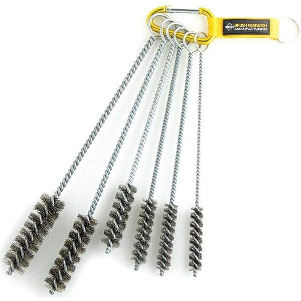 Brush Research Mfg. - 1" Diam Helical Stainless Steel Tube Brush - Single Spiral, 0.01" Filament Diam, 0.01" Brush Length, 12" OAL, 0.245" Diam Galvanized Steel Shank - Exact Tool & Supply