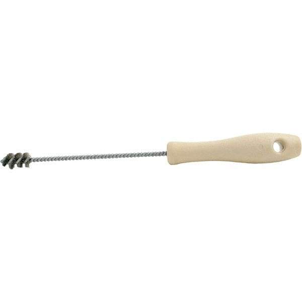 Brush Research Mfg. - 5/8" Diam Helical Stainless Steel Tube Brush - Single Spiral, 0.005" Filament Diam, 5/8" Brush Length, 10-1/2" OAL, 0.19" Diam Plastic Handle Shank - Exact Tool & Supply