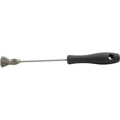 Brush Research Mfg. - 1/2" Diam Helical Stainless Steel Tube Brush - Single Spiral, 0.005" Filament Diam, 1-1/8" Brush Length, 10-1/2" OAL, 0.19" Diam Plastic Handle Shank - Exact Tool & Supply