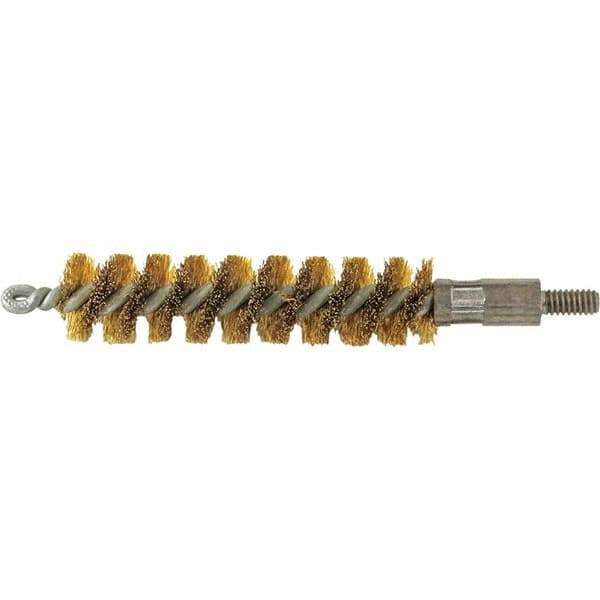 Brush Research Mfg. - 1/2" Diam Helical Brass Tube Brush - Single Spiral, 0.005" Filament Diam, 2" Brush Length, 2-9/16" OAL, 0.14" Diam Galvanized Steel Shank - Exact Tool & Supply