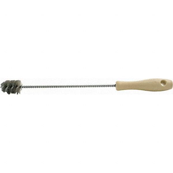 Brush Research Mfg. - 1.175" Diam Helical Stainless Steel Tube Brush - Single Spiral, 0.005" Filament Diam, 1-1/2" Brush Length, 14-1/2" OAL, 0.22" Diam Plastic Handle Shank - Exact Tool & Supply