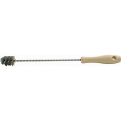 Brush Research Mfg. - 1.175" Diam Helical Stainless Steel Tube Brush - Single Spiral, 0.005" Filament Diam, 1-1/2" Brush Length, 14-1/2" OAL, 0.22" Diam Plastic Handle Shank - Exact Tool & Supply