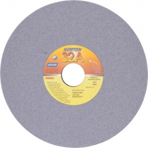 Norton - 8" Diam x 1-1/4" Hole x 1/4" Thick, J Hardness, 60 Grit Surface Grinding Wheel - Aluminum Oxide, Type 1, Medium Grade, 3,600 Max RPM, Vitrified Bond, No Recess - Exact Tool & Supply