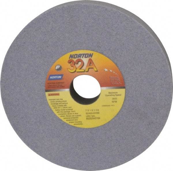 Norton - 7" Diam x 1-1/4" Hole x 1" Thick, K Hardness, 60 Grit Surface Grinding Wheel - Aluminum Oxide, Type 1, Medium Grade, 3,600 Max RPM, Vitrified Bond, No Recess - Exact Tool & Supply