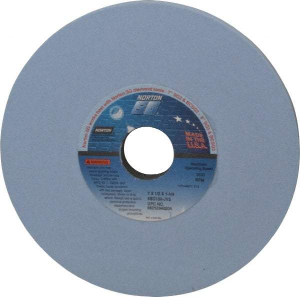 Norton - 7" Diam x 1-1/4" Hole x 1/2" Thick, J Hardness, 100 Grit Surface Grinding Wheel - Ceramic, Type 1, Fine Grade, 3,600 Max RPM, Vitrified Bond, No Recess - Exact Tool & Supply