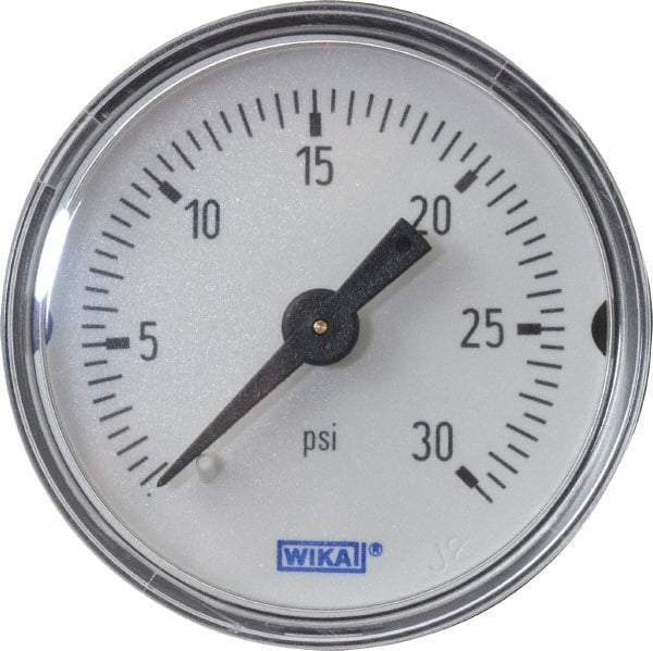 Wika - 1-1/2" Dial, 1/8 Thread, 0-30 Scale Range, Pressure Gauge - Center Back Connection Mount, Accurate to 3-2-3% of Scale - Exact Tool & Supply