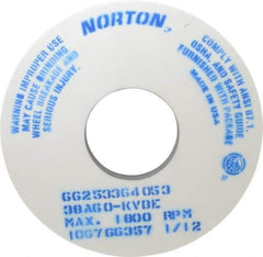 Norton - 14" Diam x 5" Hole x 1" Thick, K Hardness, 60 Grit Surface Grinding Wheel - Aluminum Oxide, Type 1, Medium Grade, 1,800 Max RPM, Vitrified Bond, No Recess - Exact Tool & Supply