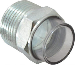 Trico - 2" Sight Diam, 1" Thread, 1-11/16" OAL, Viewport Sight Glass & Flow Sight - 1-5/16" Hex Head, With 3-D Lens - Exact Tool & Supply