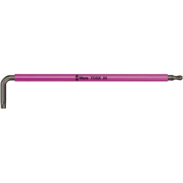 Wera - T20 Torx Key - L-Key Color Coded Cushion Grip Handle, Black Oxide Finish, 137mm OAL - Exact Tool & Supply