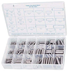 Precision Brand - 176 Piece, 1/16 to 1/2" Pin Diam, Dowel Pin Assortment - 1/2 to 2" Long, Steel, Uncoated - Exact Tool & Supply