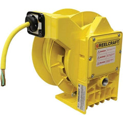 Reelcraft - 12 AWG, 50' Cable Length, Cord & Cable Reel with Flying Lead End - 0 Outlets, NEMA 4, 18 Amps, 600 Volts, SOW Cable, Yellow Reel - Exact Tool & Supply
