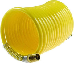 Coilhose Pneumatics - 1/4" ID, 1/4 Thread, 12' Long, Yellow Nylon Coiled & Self Storing Hose - 185 Max psi, Male Rigid x Male Swivel - Exact Tool & Supply