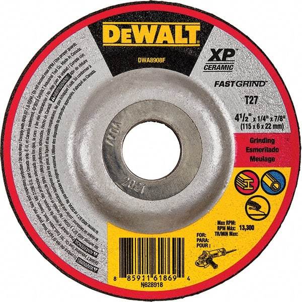 DeWALT - Depressed-Center Wheels Wheel Diameter (Inch): 4-1/2 Wheel Thickness (Inch): 1/4 - Exact Tool & Supply