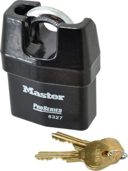 Master Lock - 3/4" Shackle Clearance, Keyed Different Padlock - 7/8" Shackle Width, 7/16" Shackle Diam, Laminated Steel - Exact Tool & Supply