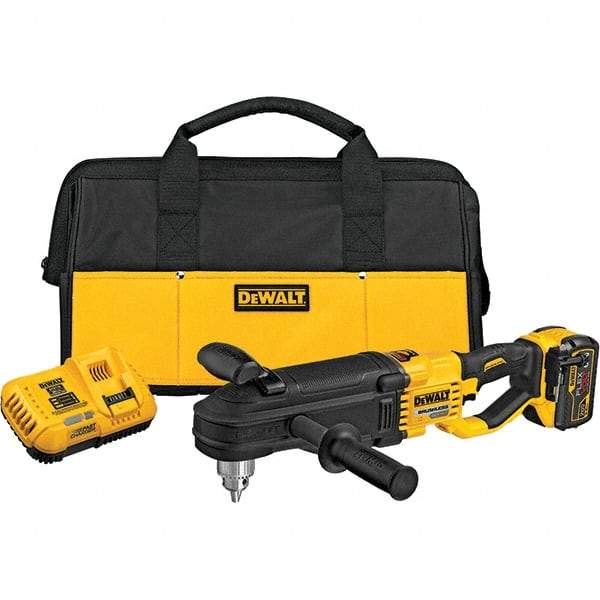 DeWALT - 60 Volt 1/2" Chuck Inline Handle Cordless Drill - 1320 RPM, Keyed Chuck, Reversible, 1 Lithium-Ion Battery Included - Exact Tool & Supply