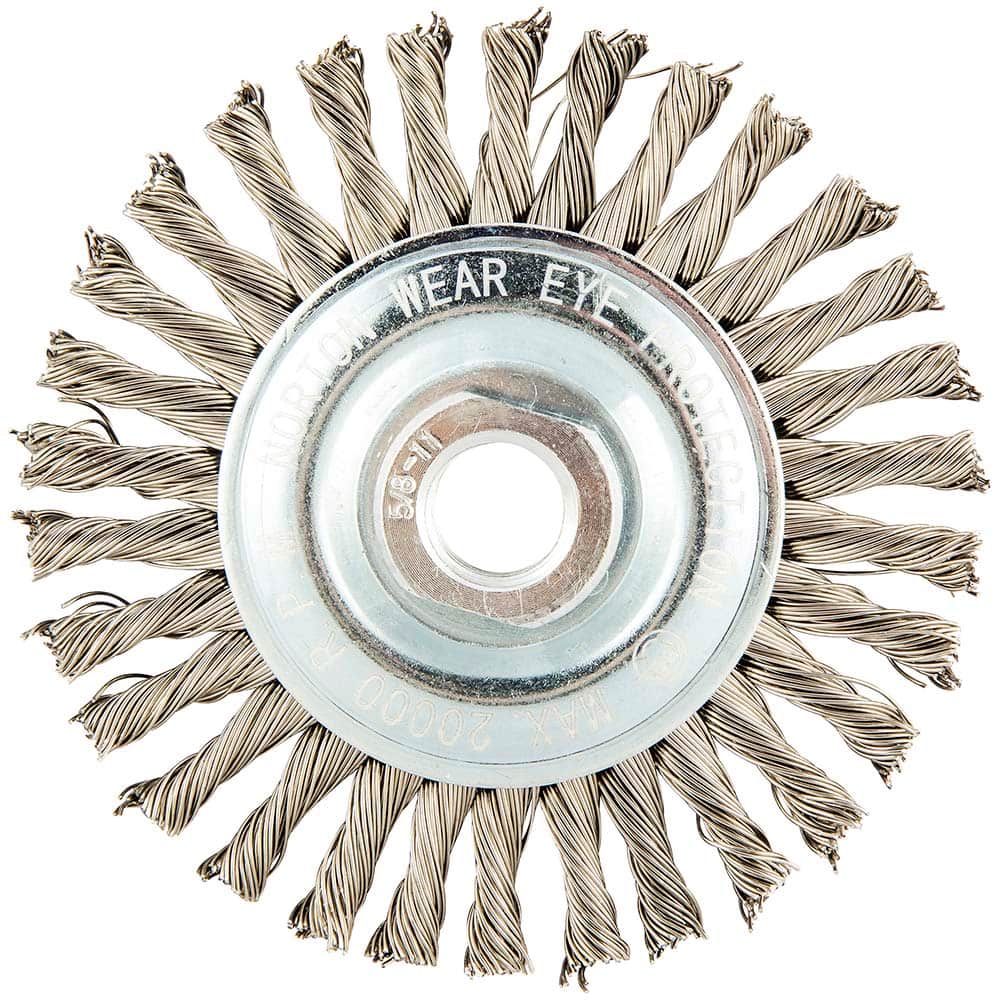 Norton - 4" OD, 5/8-11 Arbor Hole, Stringer Bead Stainless Steel Wheel Brush - Exact Tool & Supply