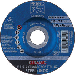 PFERD - Depressed-Center Wheels; Hole Size (Inch): 7/8 ; Connector Type: Arbor ; Wheel Type Number: Type 27 ; Abrasive Material: Ceramic Oxide ; Maximum RPM: 13300.000 ; Grit: 24 - Exact Tool & Supply