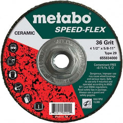 Metabo - 4-1/2" Diam, 5/8-11 Hole, 36 Grit Ceramic Alumina Fiber Disc - Exact Tool & Supply