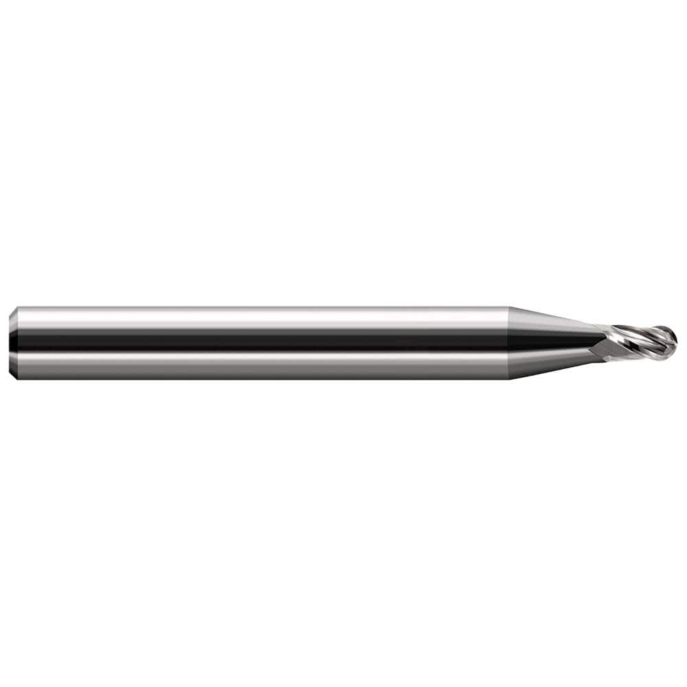 Harvey Tool - Ball End Mills; Mill Diameter (Decimal Inch): 0.0850 ; Number of Flutes: 4 ; Length of Cut (Decimal Inch): 0.1270 ; Material: Solid Carbide ; Overall Length (Inch): 1-1/2 ; Overall Length (Decimal Inch): 1.50000 - Exact Tool & Supply